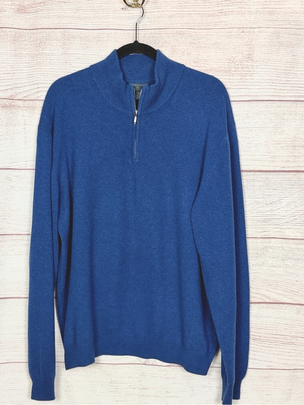 Joseph & Lyman Cashmere Sweater Pullover Quarter Zip Blue Mock Neck XXL